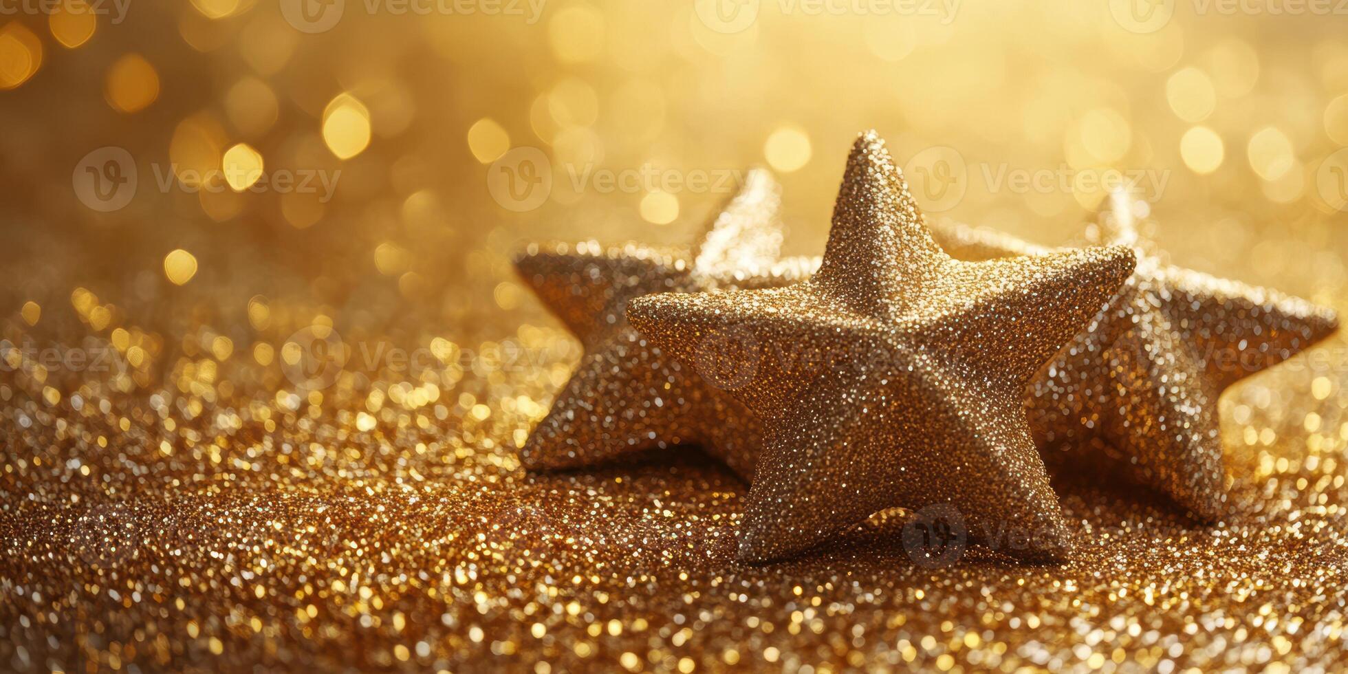 Golden stars create a dazzling display on a sparkling surface during a festive celebration photo