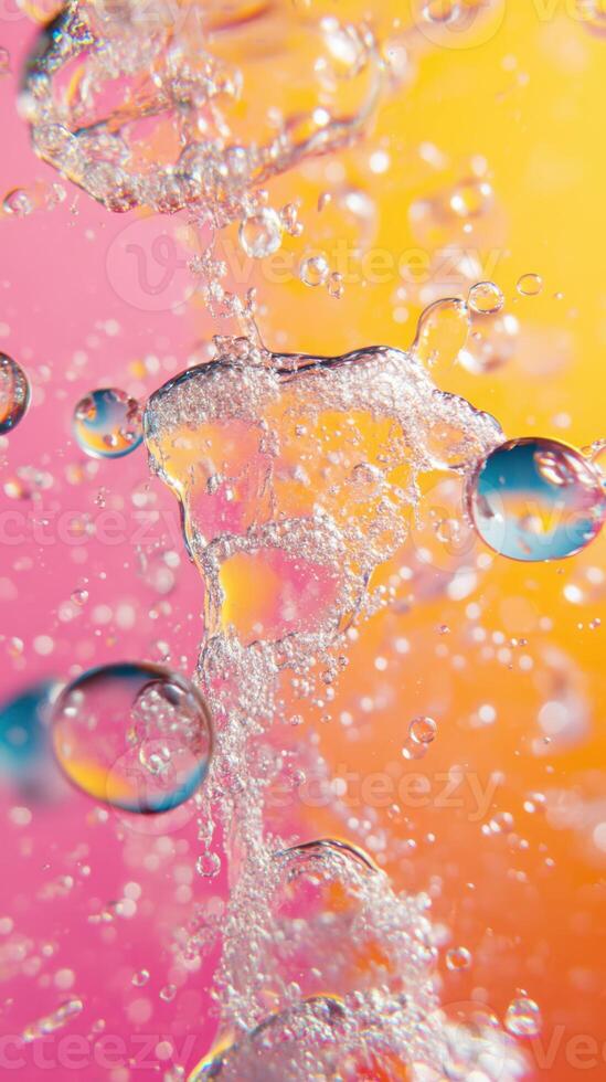 Vibrant water bubbles create mesmerizing patterns against a colorful backdrop at a fun summer event photo