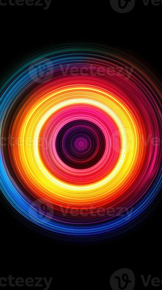 Vibrant circular light patterns create a captivating display of colors in an abstract design photo