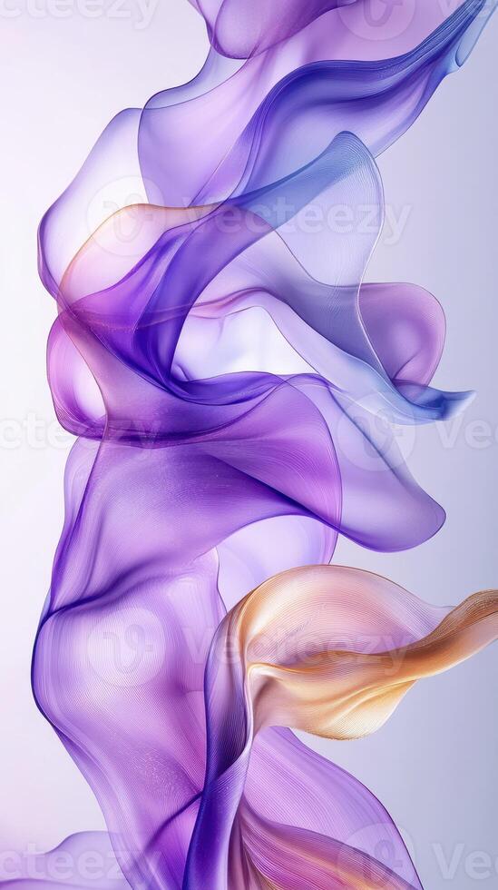 Colorful silk ribbons in motion create an abstract artwork with shades of purple and gold blending seamlessly photo