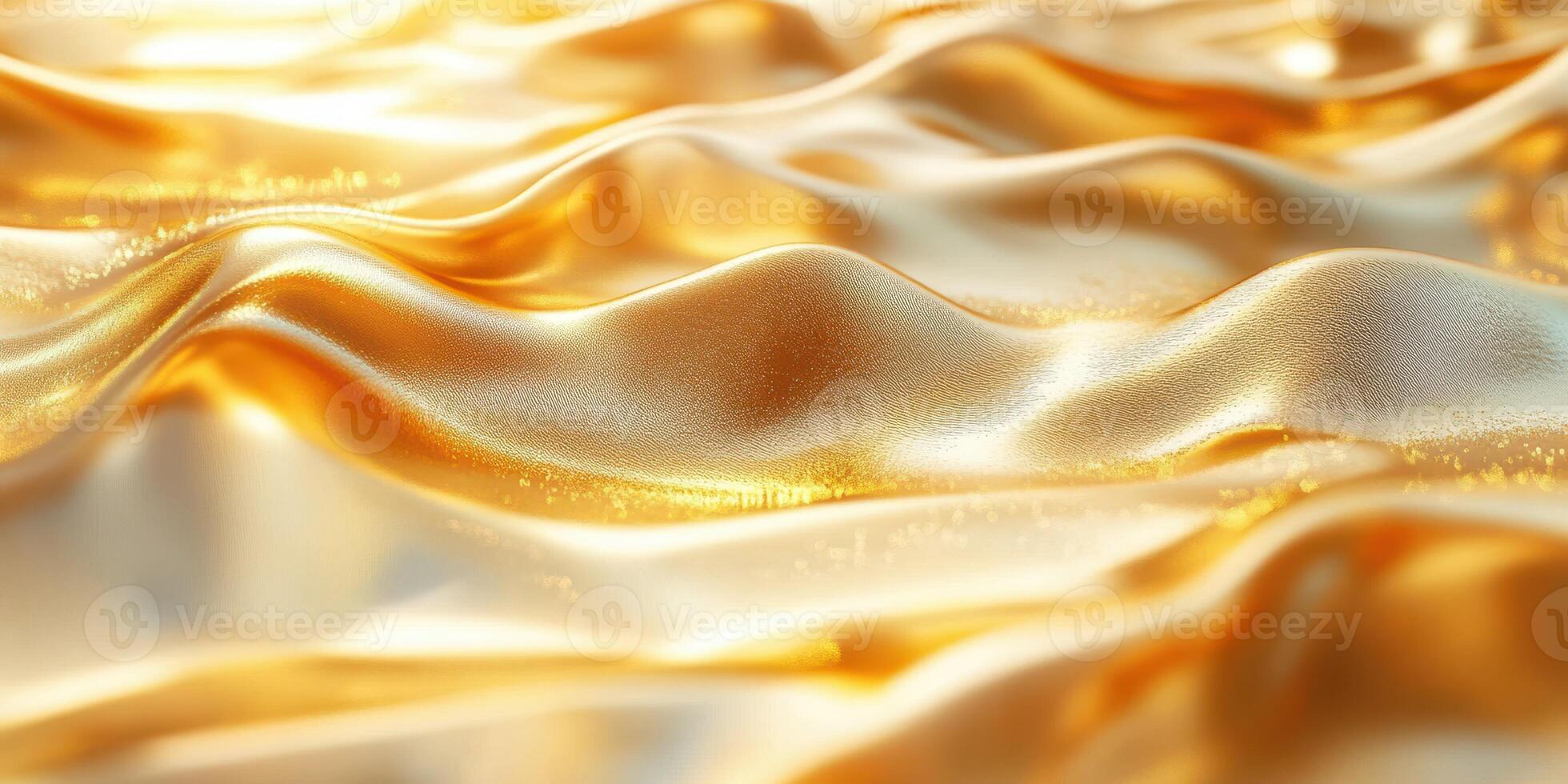 Shimmering golden fabric creating fluid waves under soft light in an artistic arrangement photo