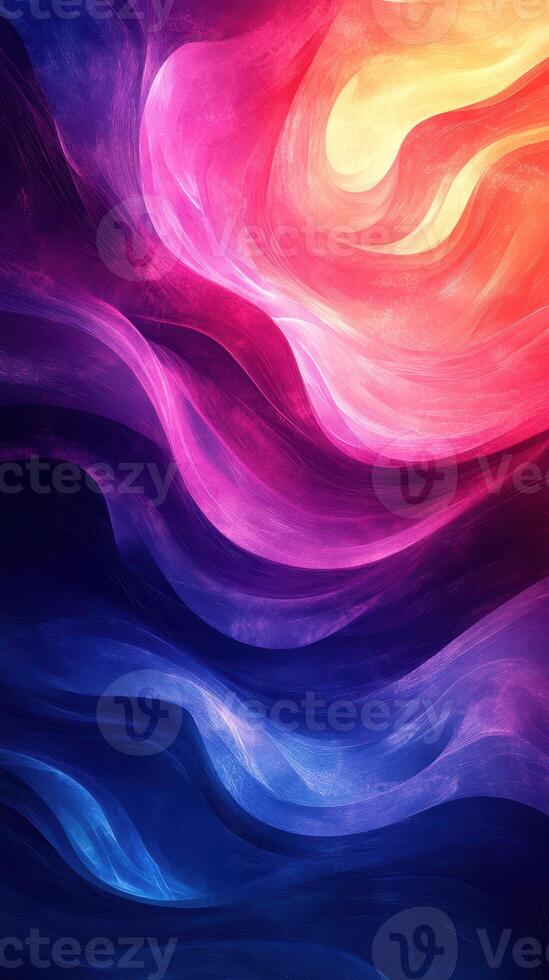 Colorful abstract waves create a vibrant atmosphere with blending tones of red, pink, orange, purple, and blue during a digital art concept photo