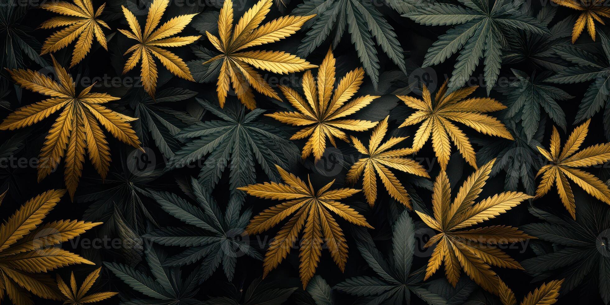 Colorful cannabis leaves arranged in a vibrant pattern during autumn photo