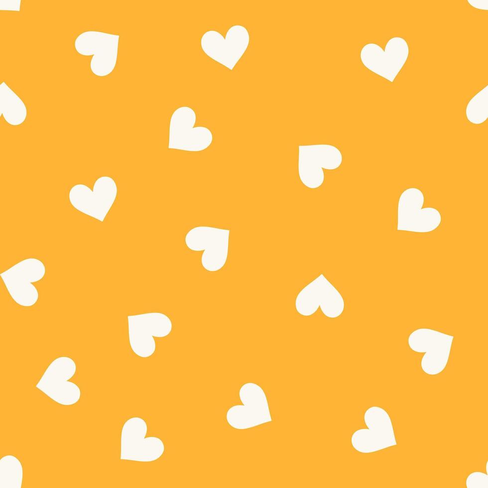 White hearts on an yellow background, heart seamless pattern illustration, doodle summer, kids and baby designs for print fabric. vector