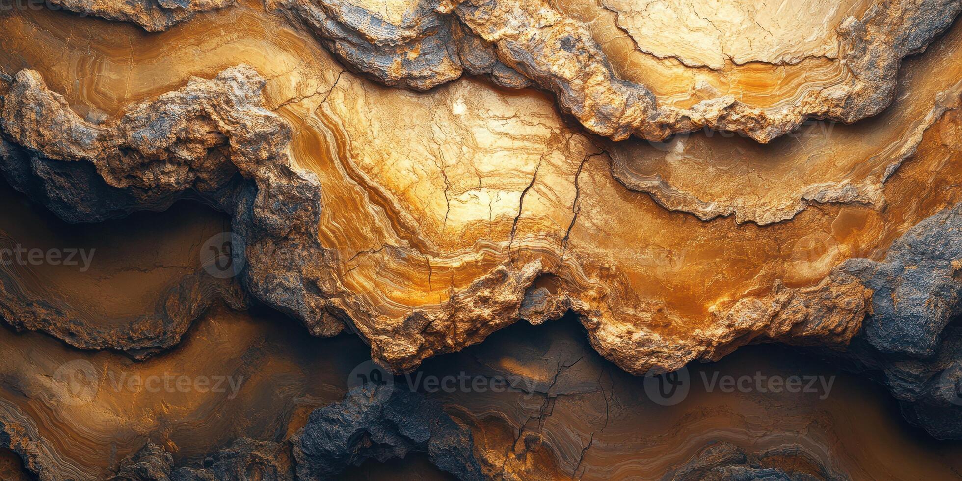 Natural rock formations displaying rich layers and textures in warm earth tones lighting up a geological marvel photo
