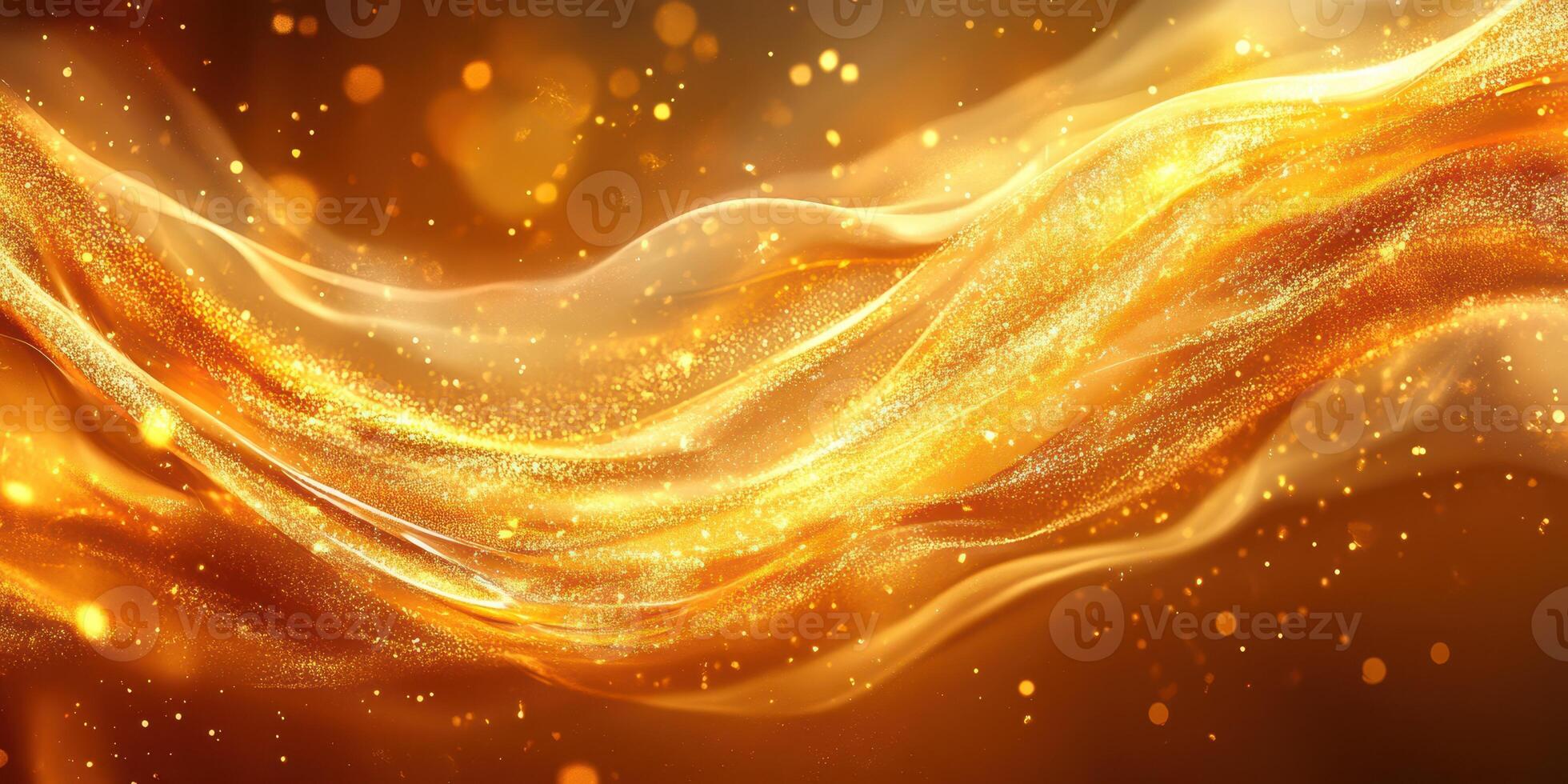 Golden shimmering waves flowing gracefully with sparkling light in an ethereal background photo