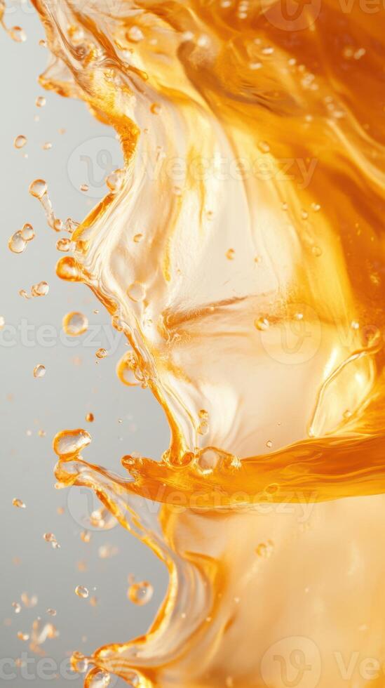 Vibrant orange liquid splashes against a neutral background, capturing the energy of motion photo