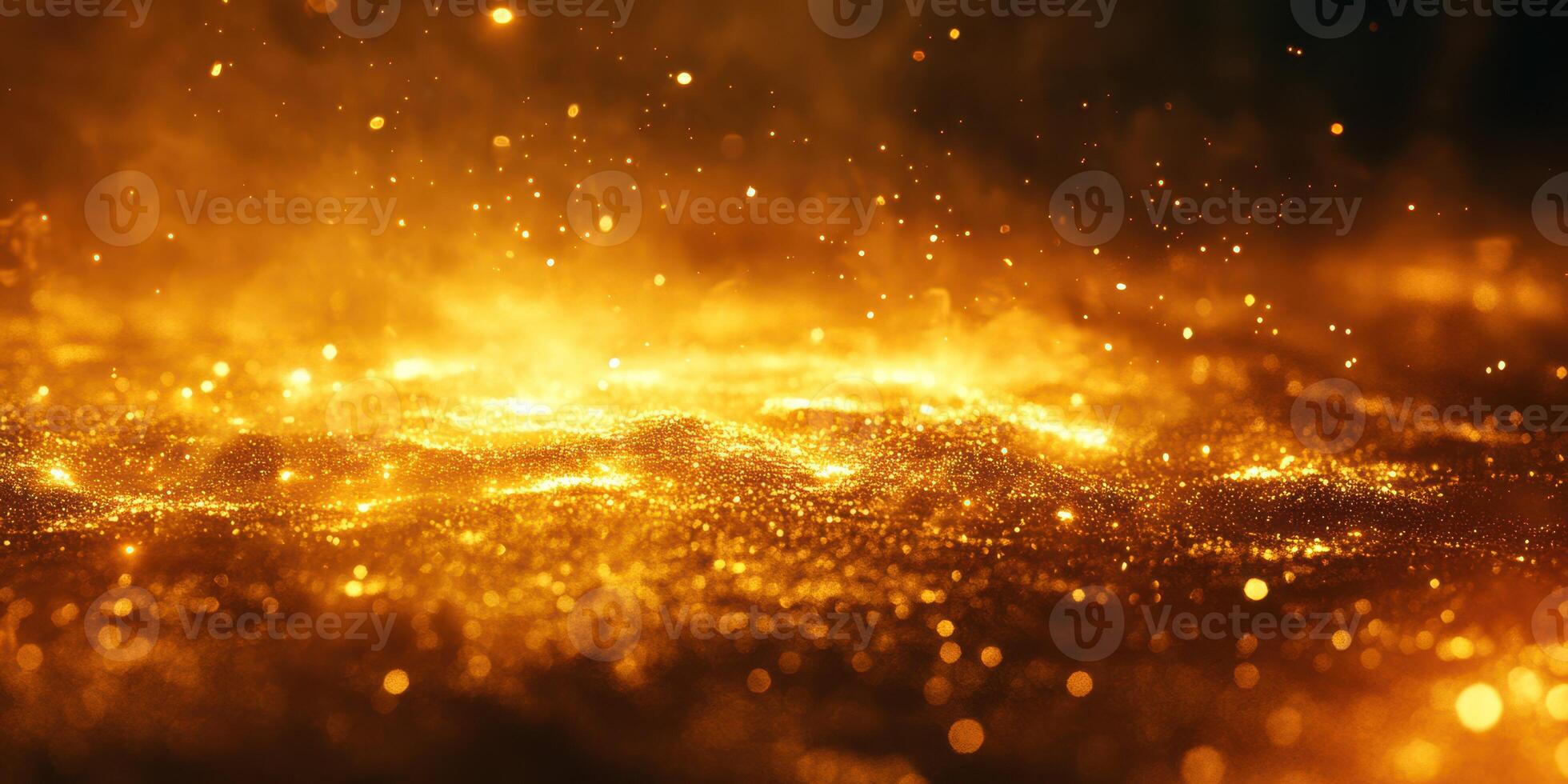 Glowing golden particles create a mesmerizing landscape of light and texture, evoking warmth and energy in a dynamic environment photo
