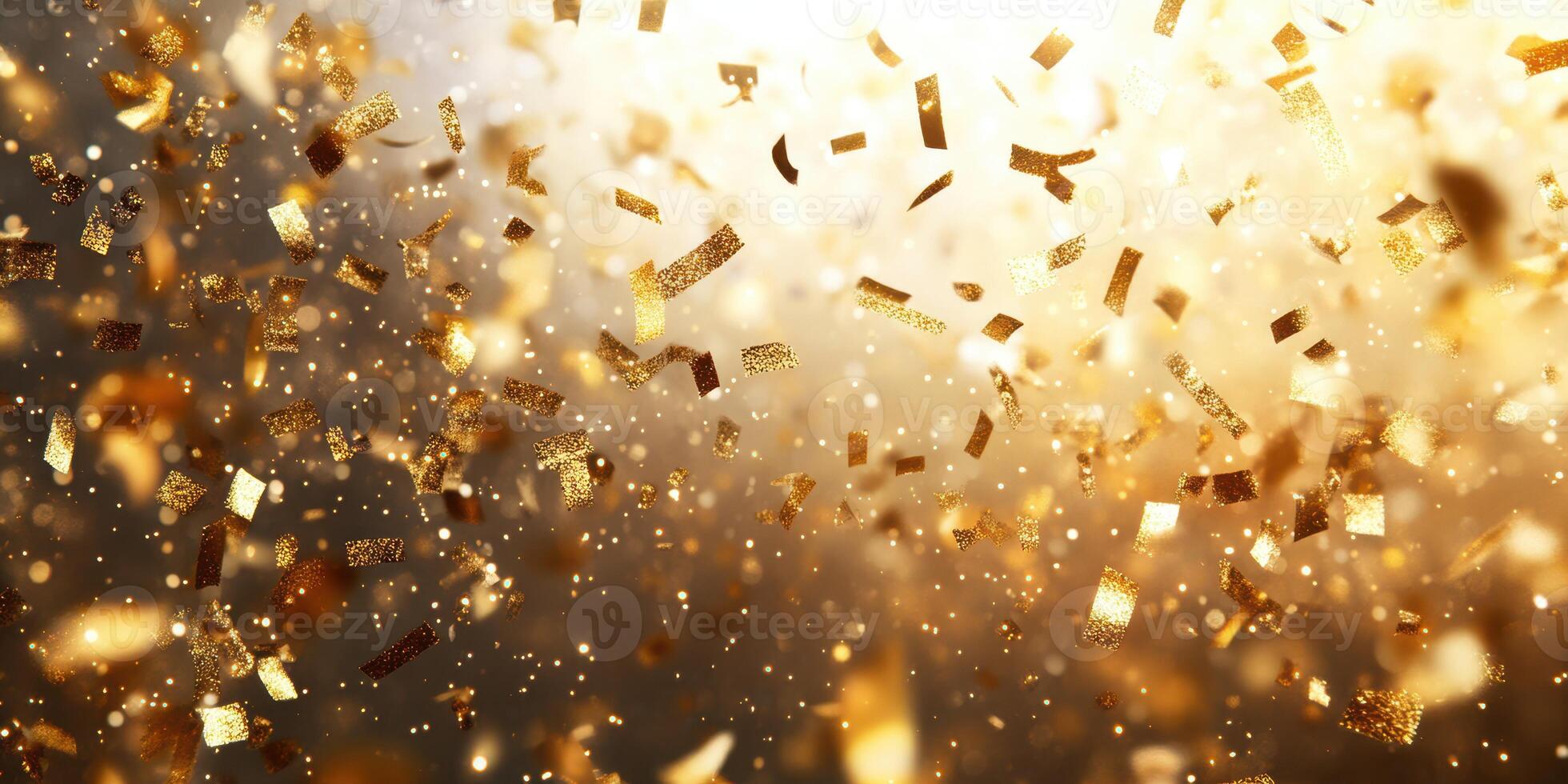 Celebratory confetti bursts in golden hues creating a festive atmosphere during a special event or occasion photo