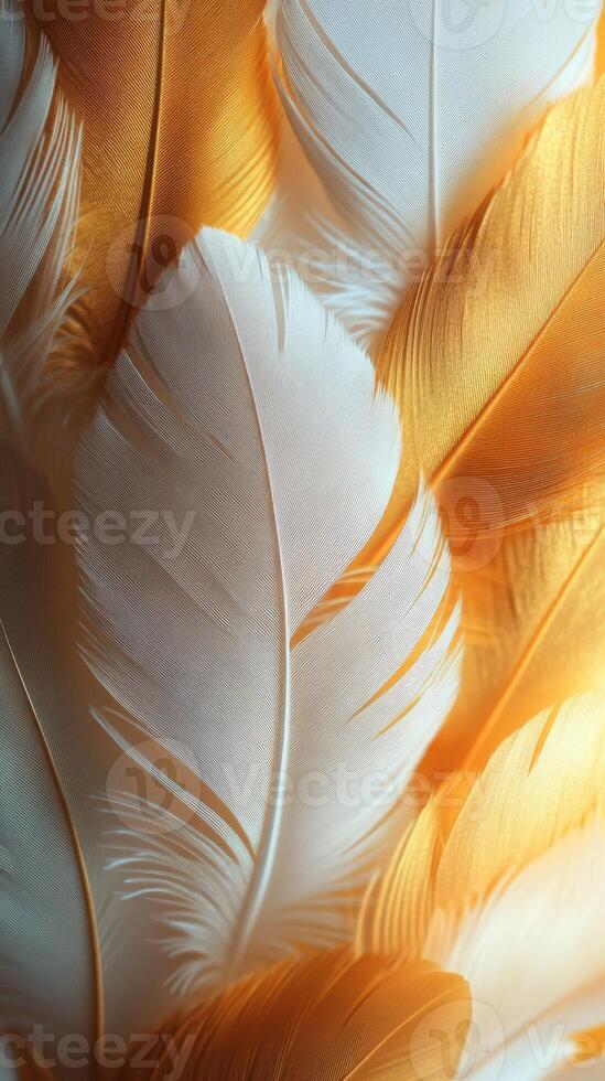Vibrant orange and white feathers create a striking visual display in an artistic composition photo