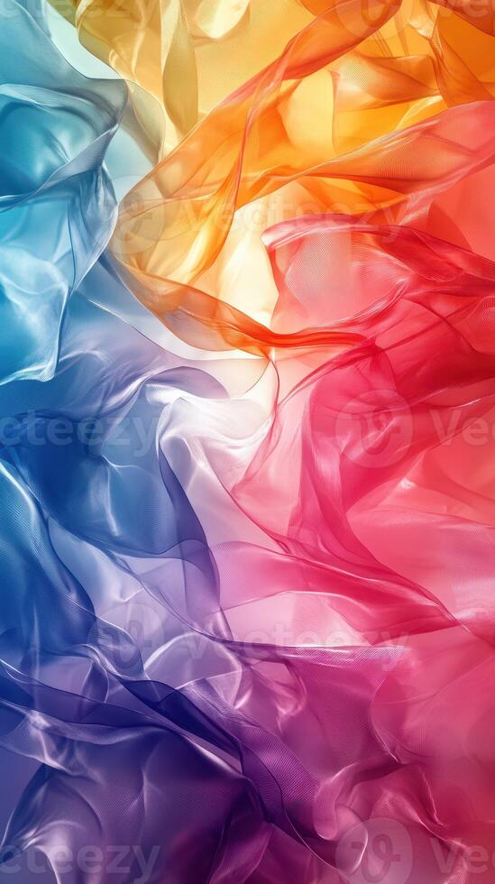 Colorful flowing fabric drapes create a mesmerizing abstract visual pattern in bright hues photo