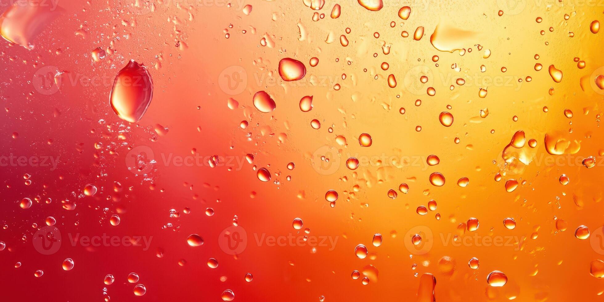 Vibrant droplets reflect colors of orange and pink during sunset over a blurred background photo