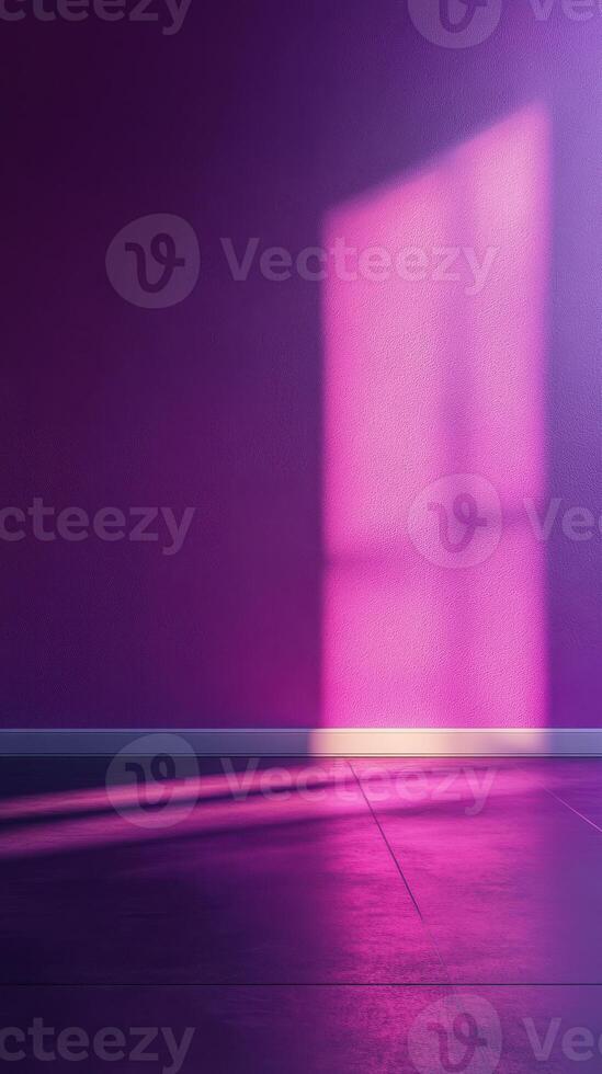 Bright purple wall reflecting sunlight in an artistic indoor setting during the afternoon photo