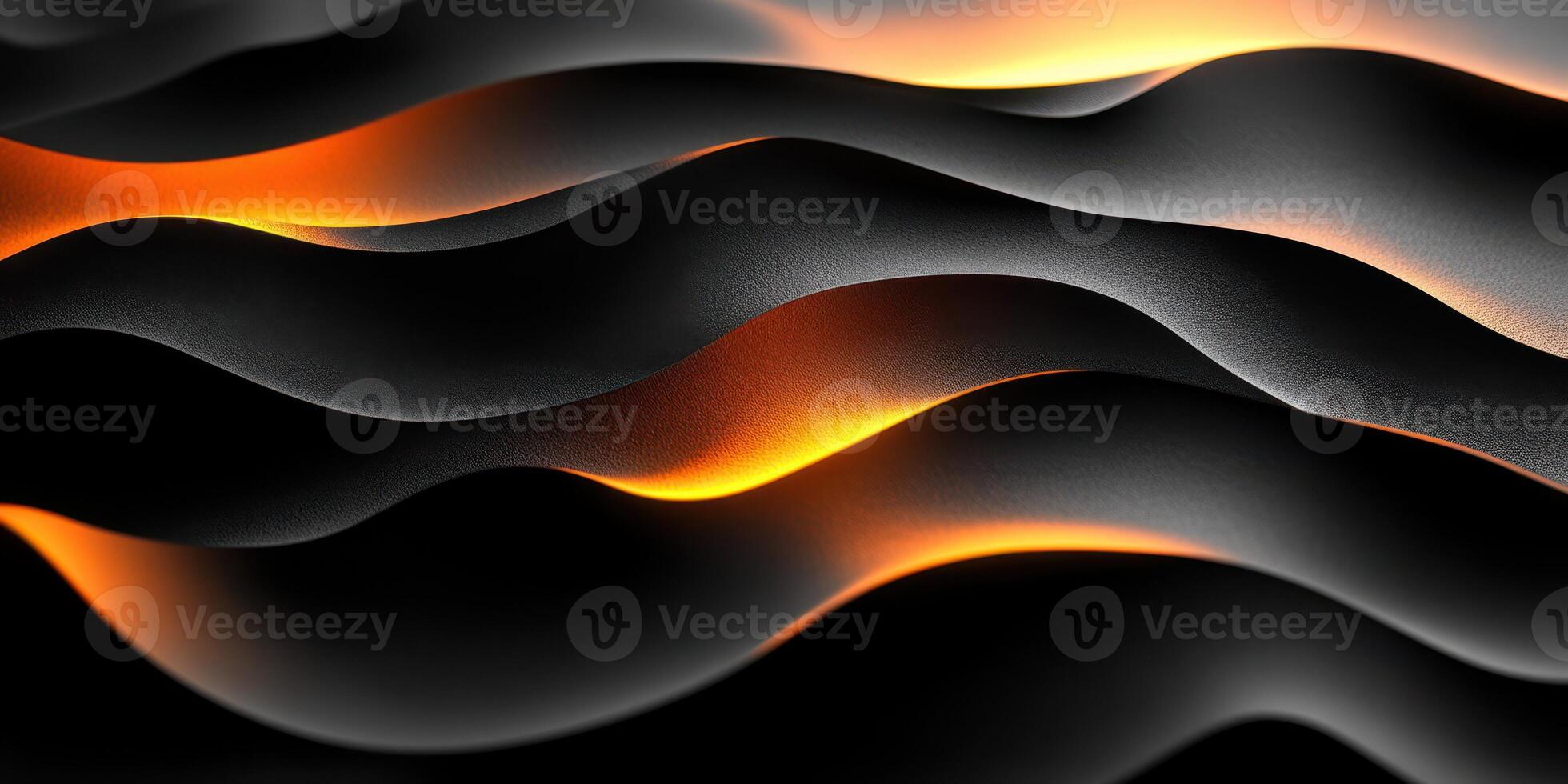 Abstract waves with orange and black gradients illuminated in soft light during the evening hours photo