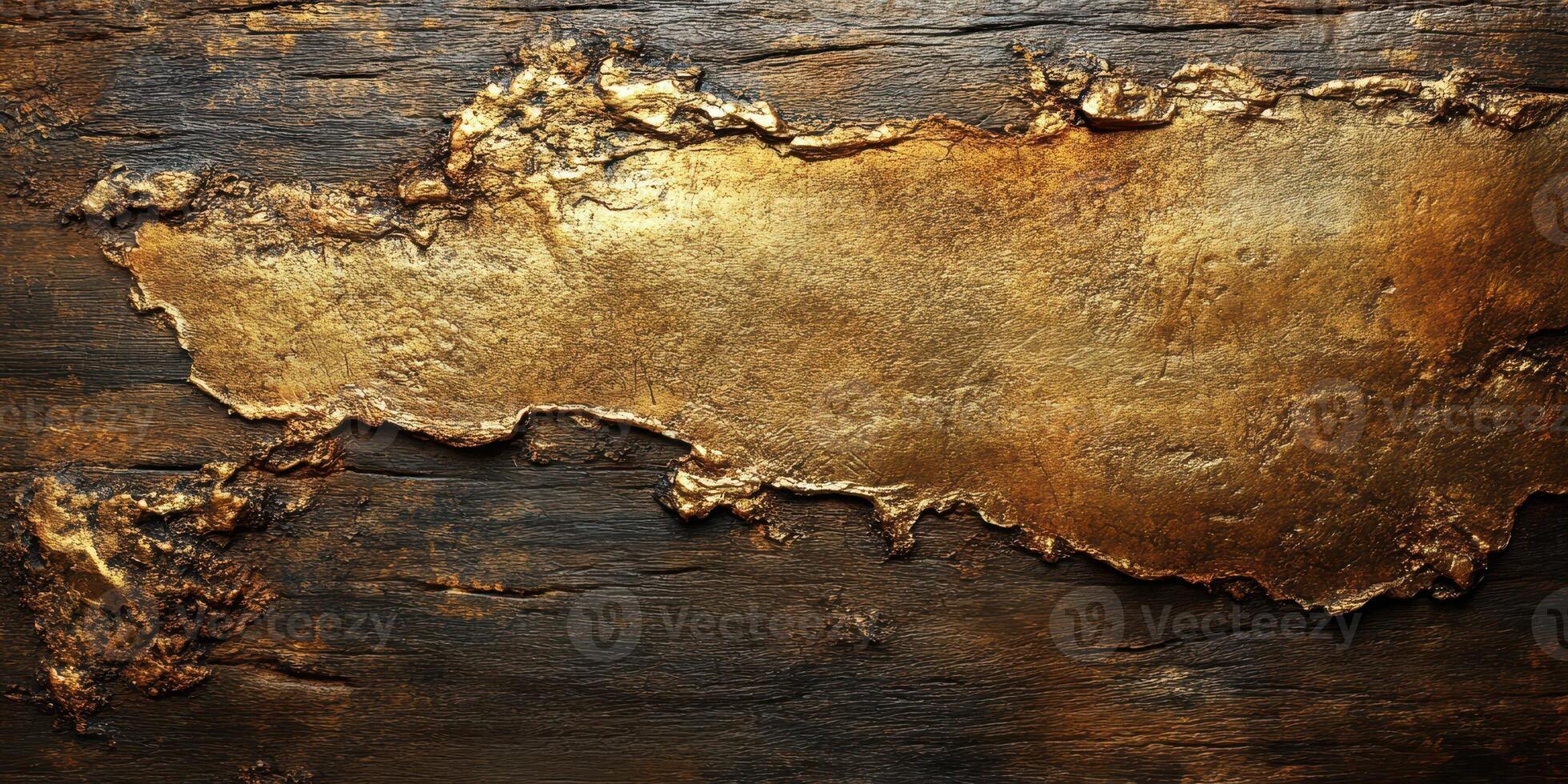 Golden textured surface contrasting with dark wooden background showcases an artistic and elegant design photo