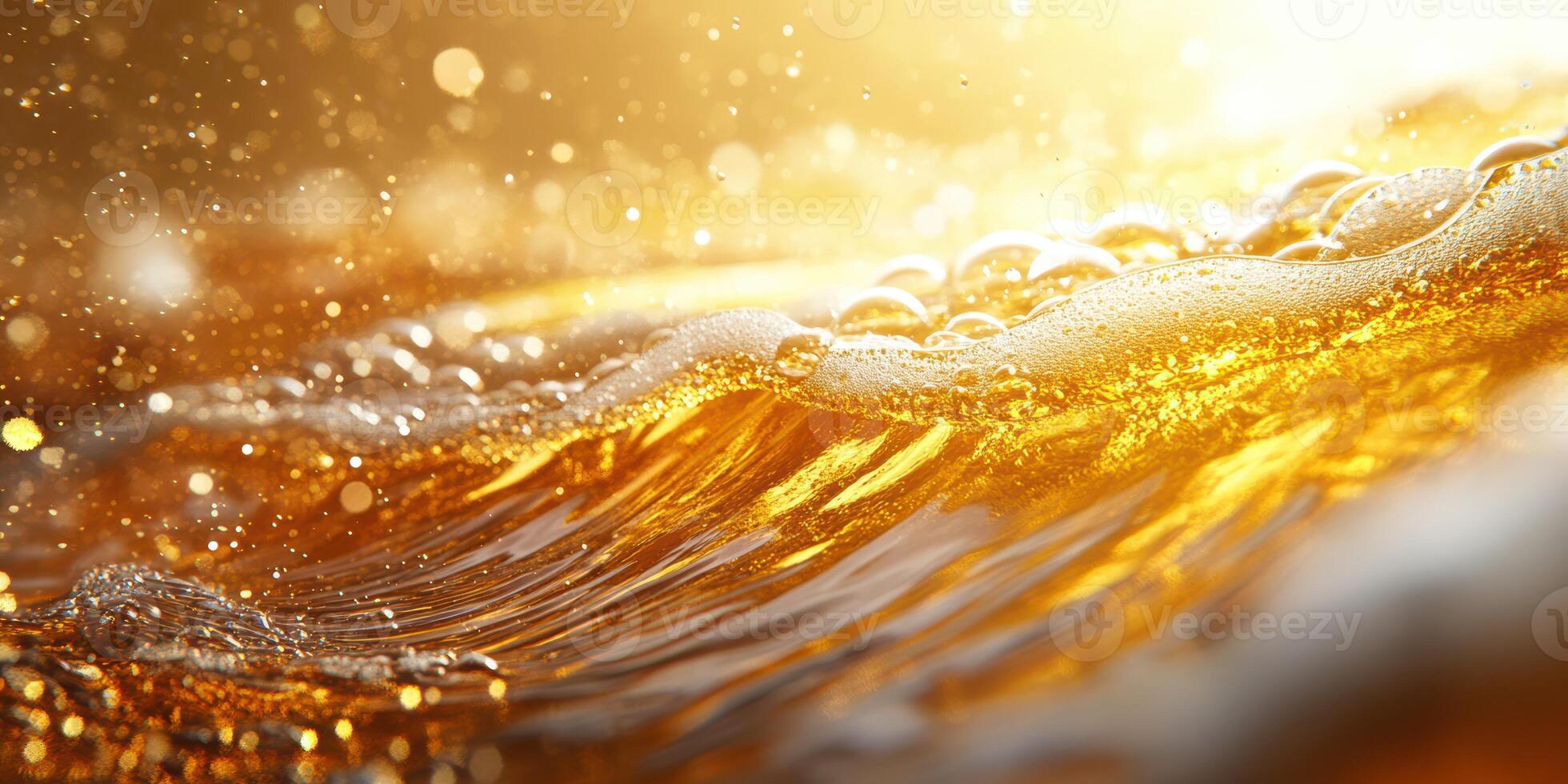Golden waves reflecting sunlight create a stunning visual spectacle on a serene ocean surface during sunset photo