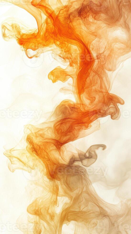 Swirling orange and brown smoke patterns create an abstract visual effect against a light background photo