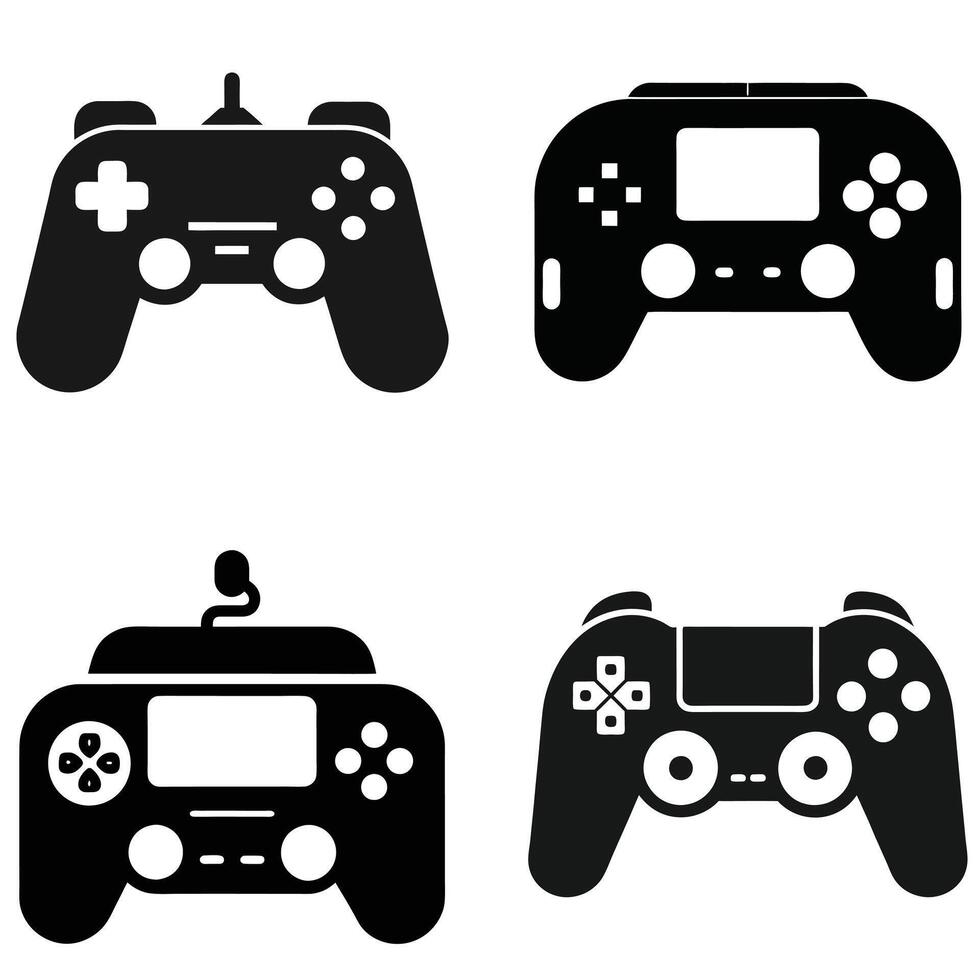 4 Collection of gaming consoles and controllers in a flat design. vector