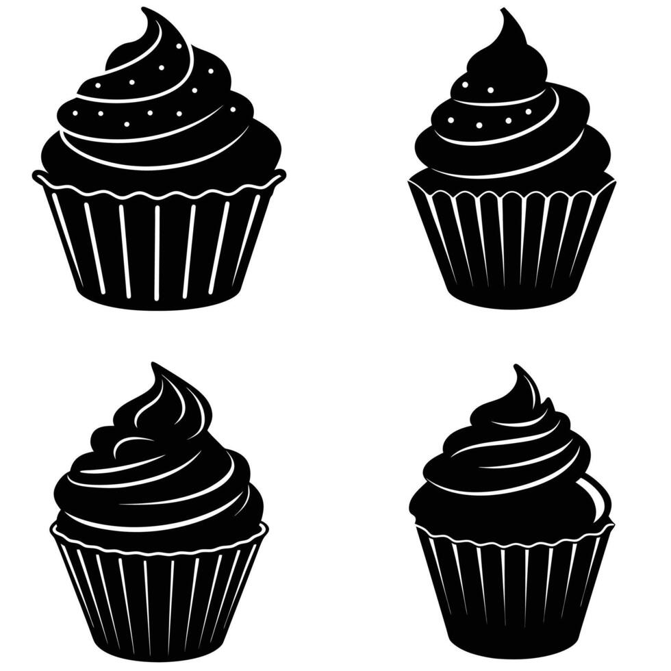 black silhouette cupcakes on a white background. vector