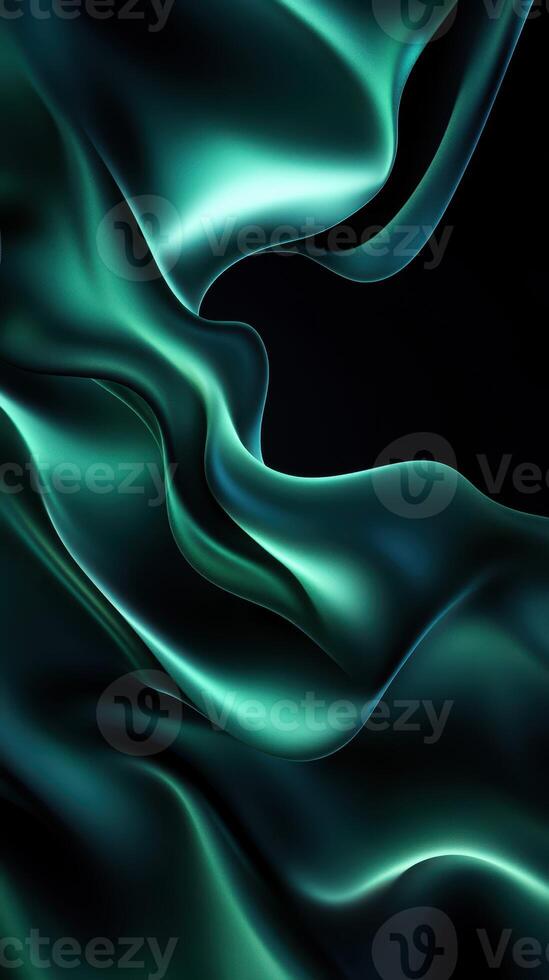 Flowing fabric waves create an elegant texture against a dark background showcasing shades of deep green photo