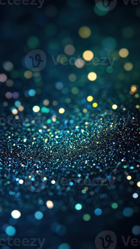Colorful bokeh lights create a shimmering effect on a dark background at night photo