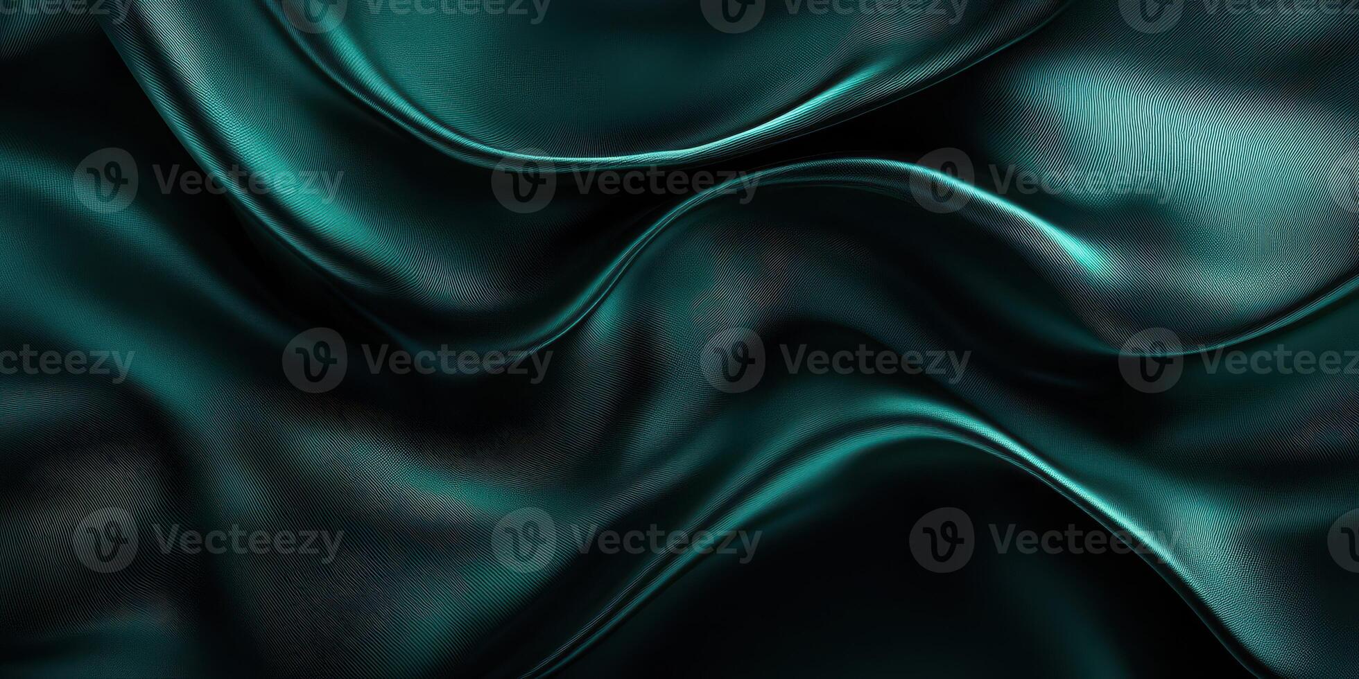 Dark teal silk fabric drapes elegantly creating soft, flowing waves in a luxurious texture under soft light photo