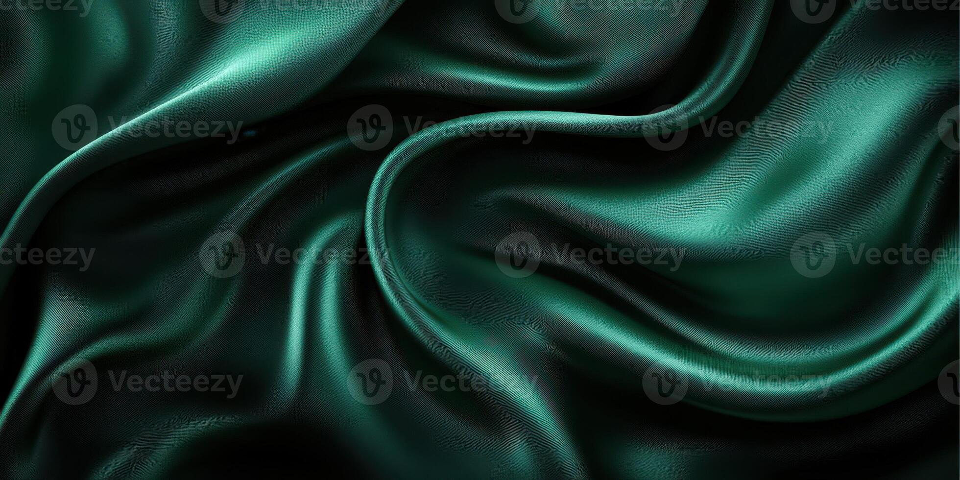 Elegant dark green silk fabric draping softly with smooth, flowing textures in natural light photo