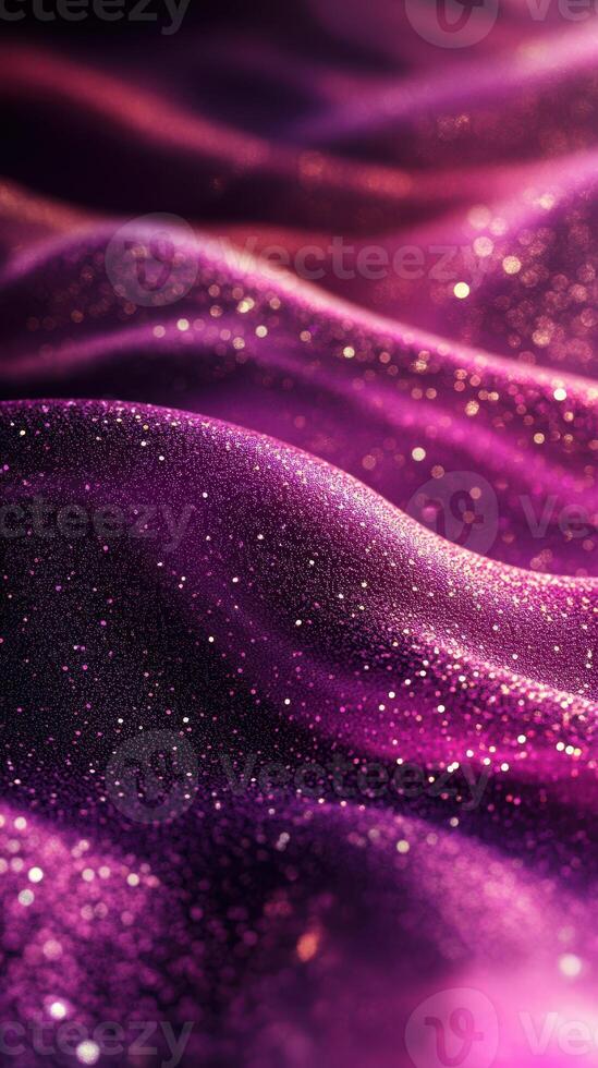 Sparkling purple fabric with subtle waves reflects light and creates a mesmerizing visual effect at close range photo