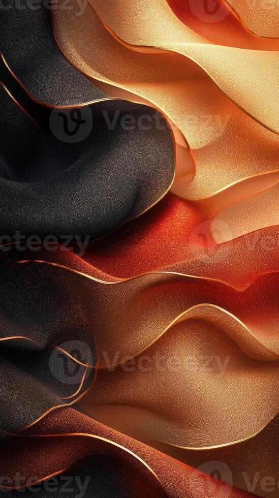 Flowing fabric in rich hues of black, orange, and gold creates a dramatic impression in soft, delicate layers photo