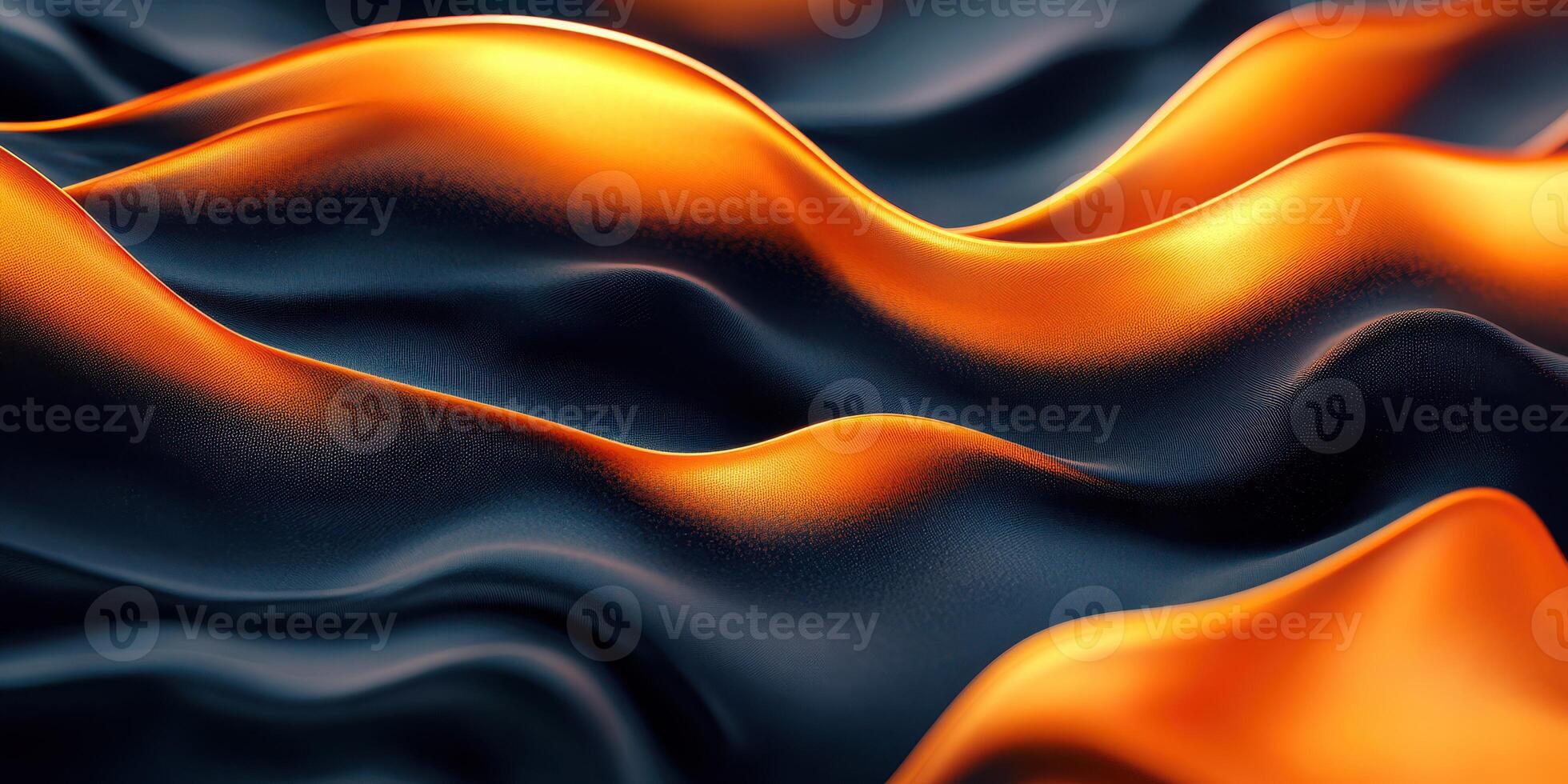 Waves of silk fabric in orange and black create an elegant and dynamic visual display in soft, flowing shapes photo
