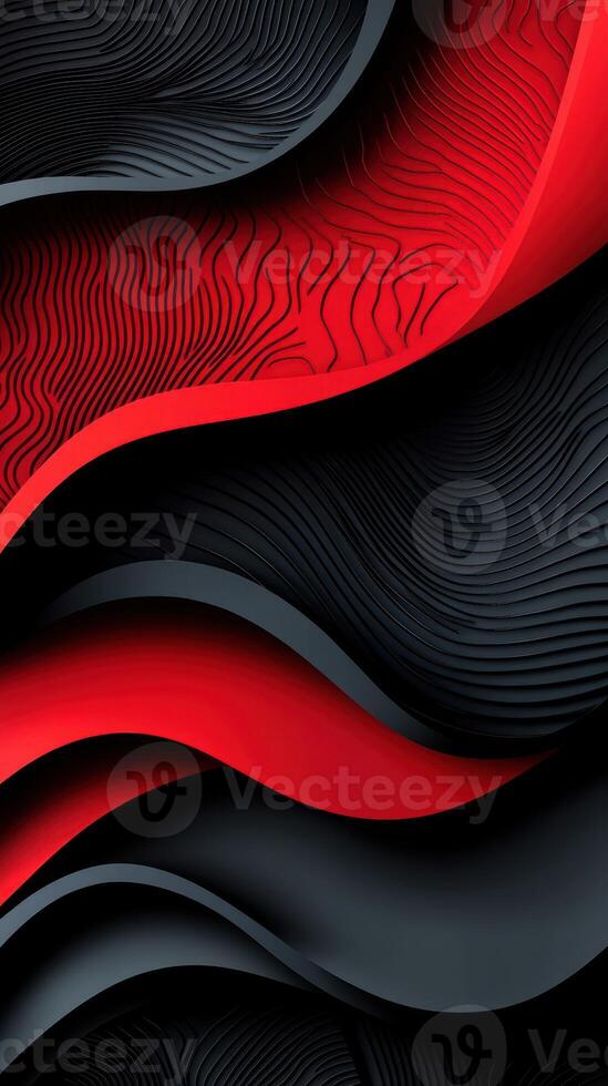 Dynamic interplay of black and red waves showcasing abstract patterns and textures in a modern design setting photo