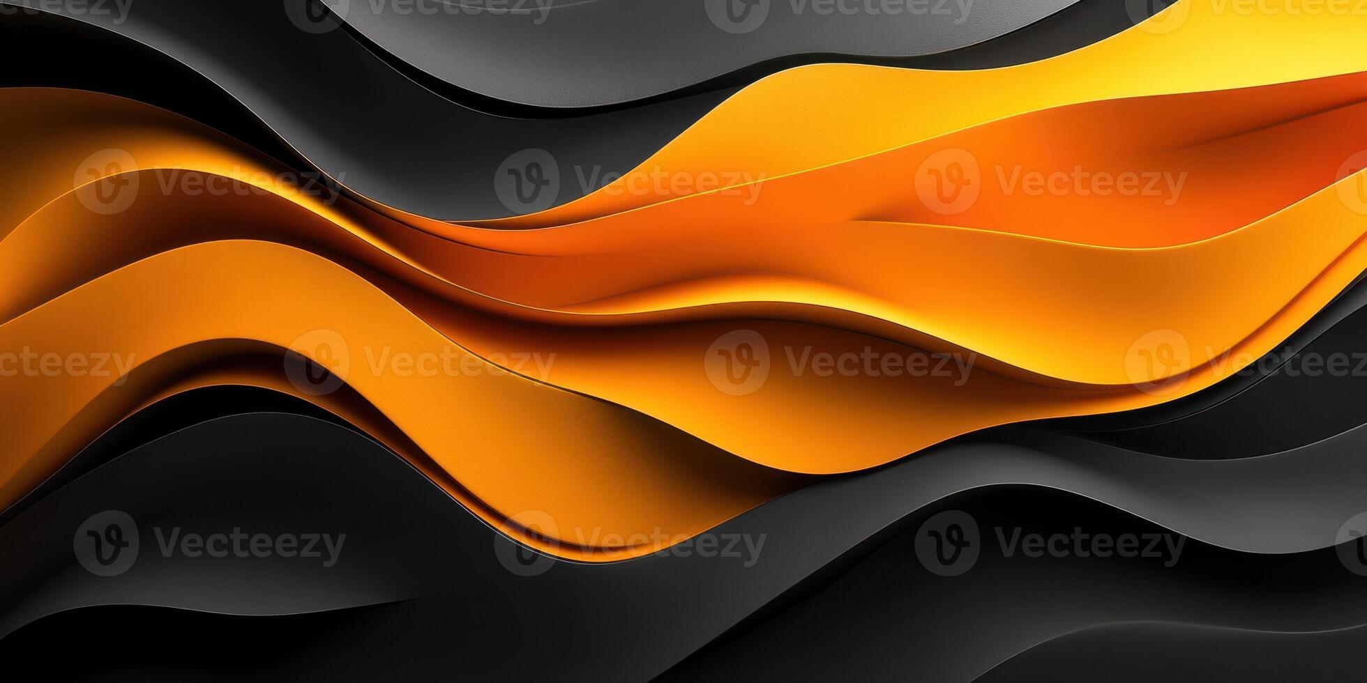 Flowing waves of black and orange create a captivating abstract design with smooth curves and dynamic movement photo