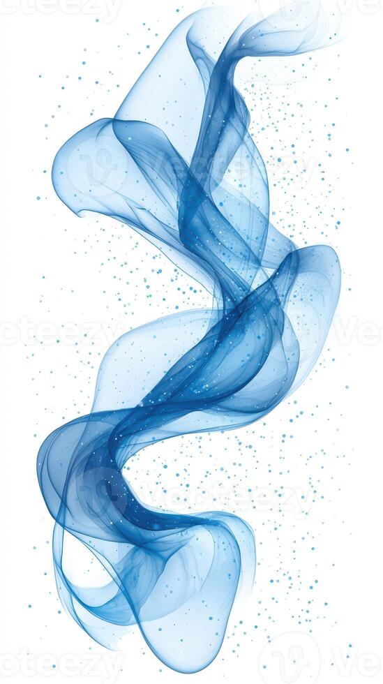 Flowing blue abstract shapes and particles create a serene and calming visual effect, resembling smoke or waves in a tranquil setting photo