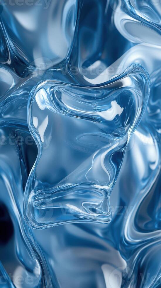 Abstract ice-like shapes create a vibrant blue background with fluid textures and reflections in a creative composition photo