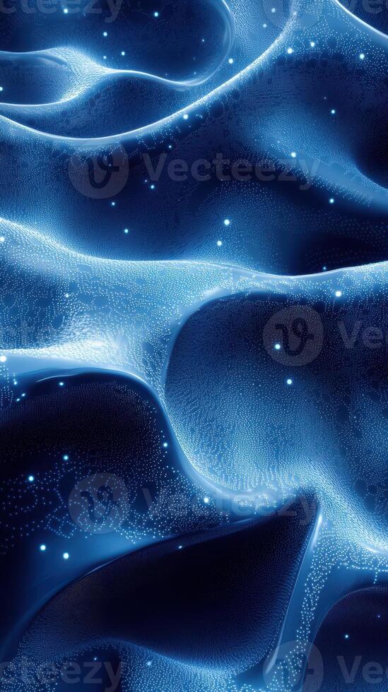 Vibrant blue abstract waves with glowing particles showcasing fluid motion and depth photo
