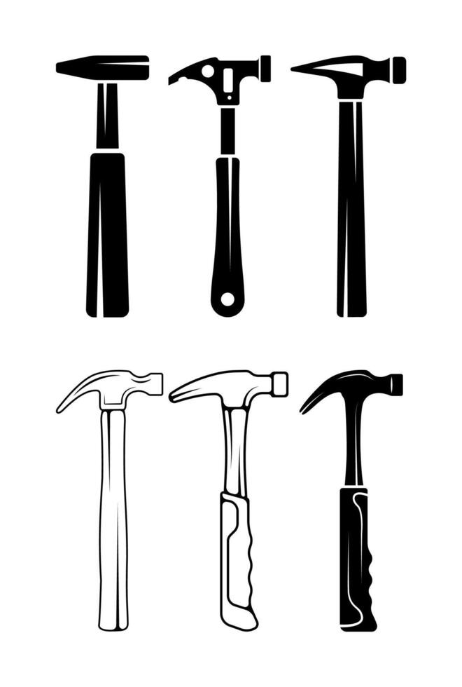 Set Hammer and Clip Art Collection on Black and White Colour vector