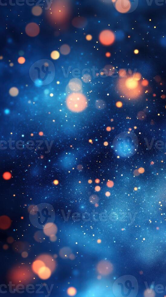 Colorful abstract background with glowing orbs and stars in a deep blue space setting photo