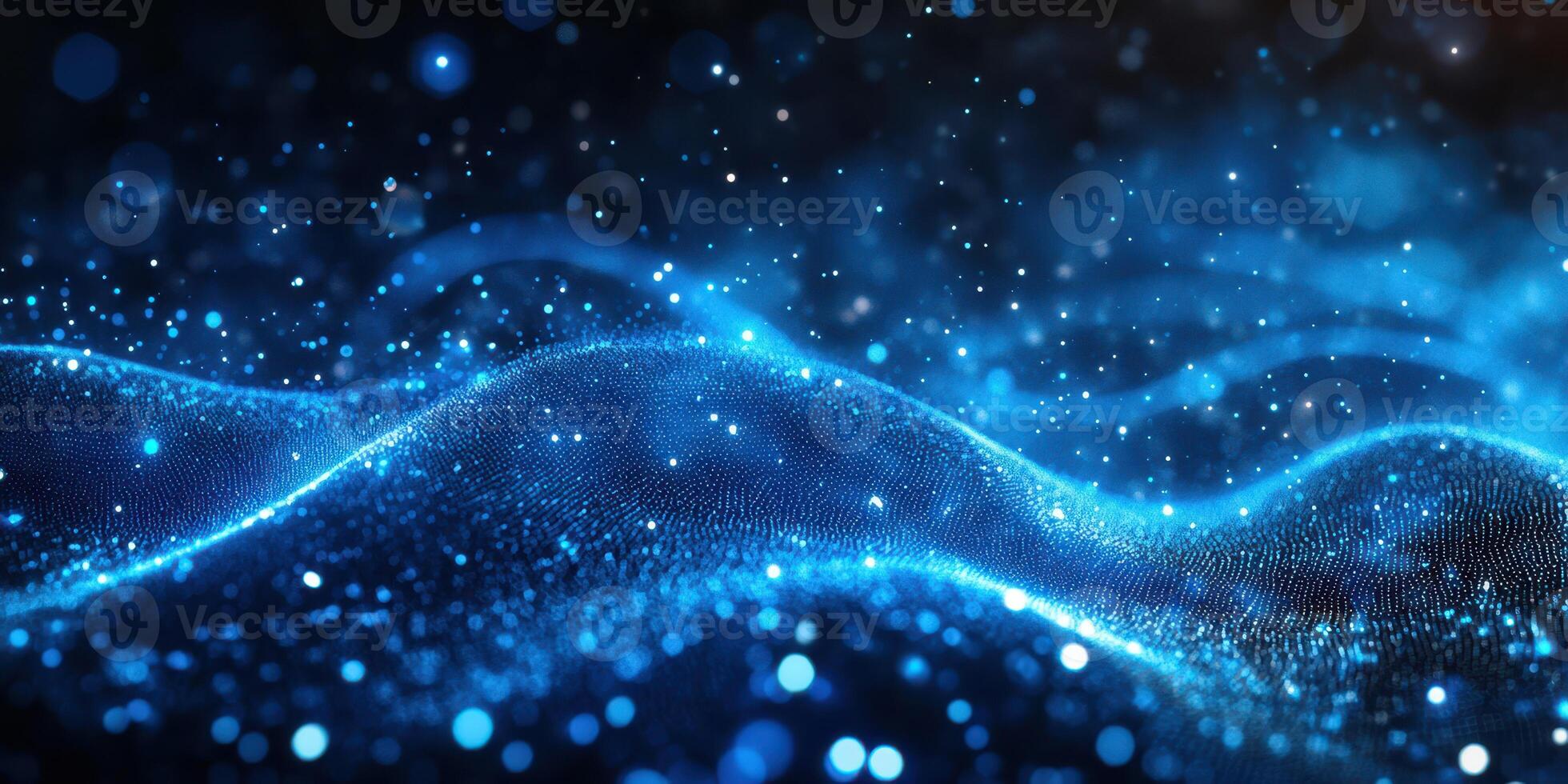 Waves of glowing blue light with sparkling particles creating a mesmerizing abstract background photo
