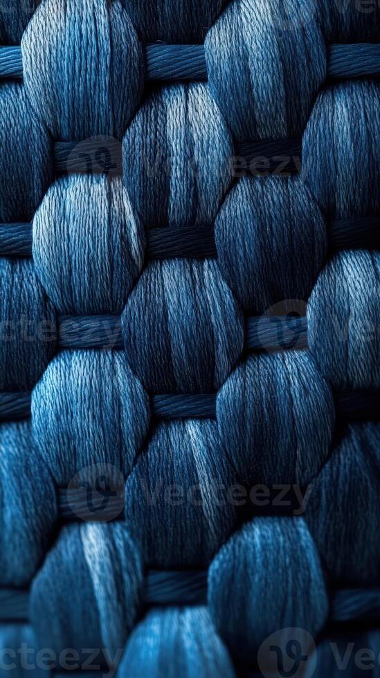 Intricate pattern of woven blue threads showcasing various shades and textures in a close-up view photo