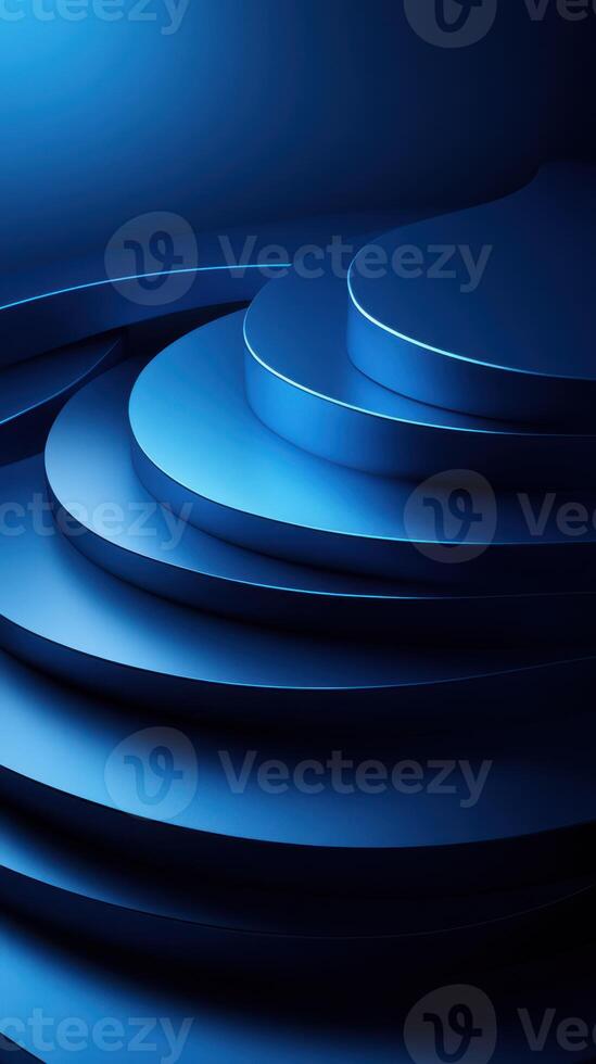 Layers of blue shapes create a visually striking effect in a minimalist setting with soft lighting photo