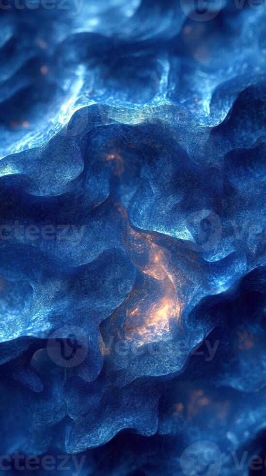Fluid dynamics of blue waves with hints of warm light creating an abstract visual experience photo