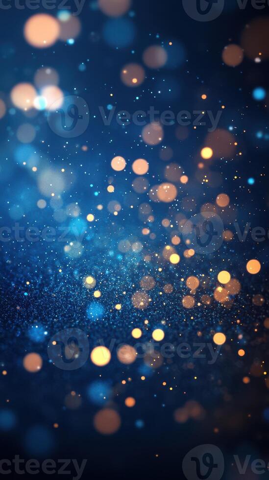 Captivating blue and gold bokeh lights create a magical atmosphere in the night sky photo