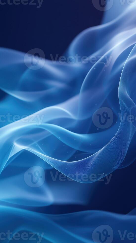 Flowing blue and white abstract waves creating a serene and tranquil atmosphere in a digital composition photo