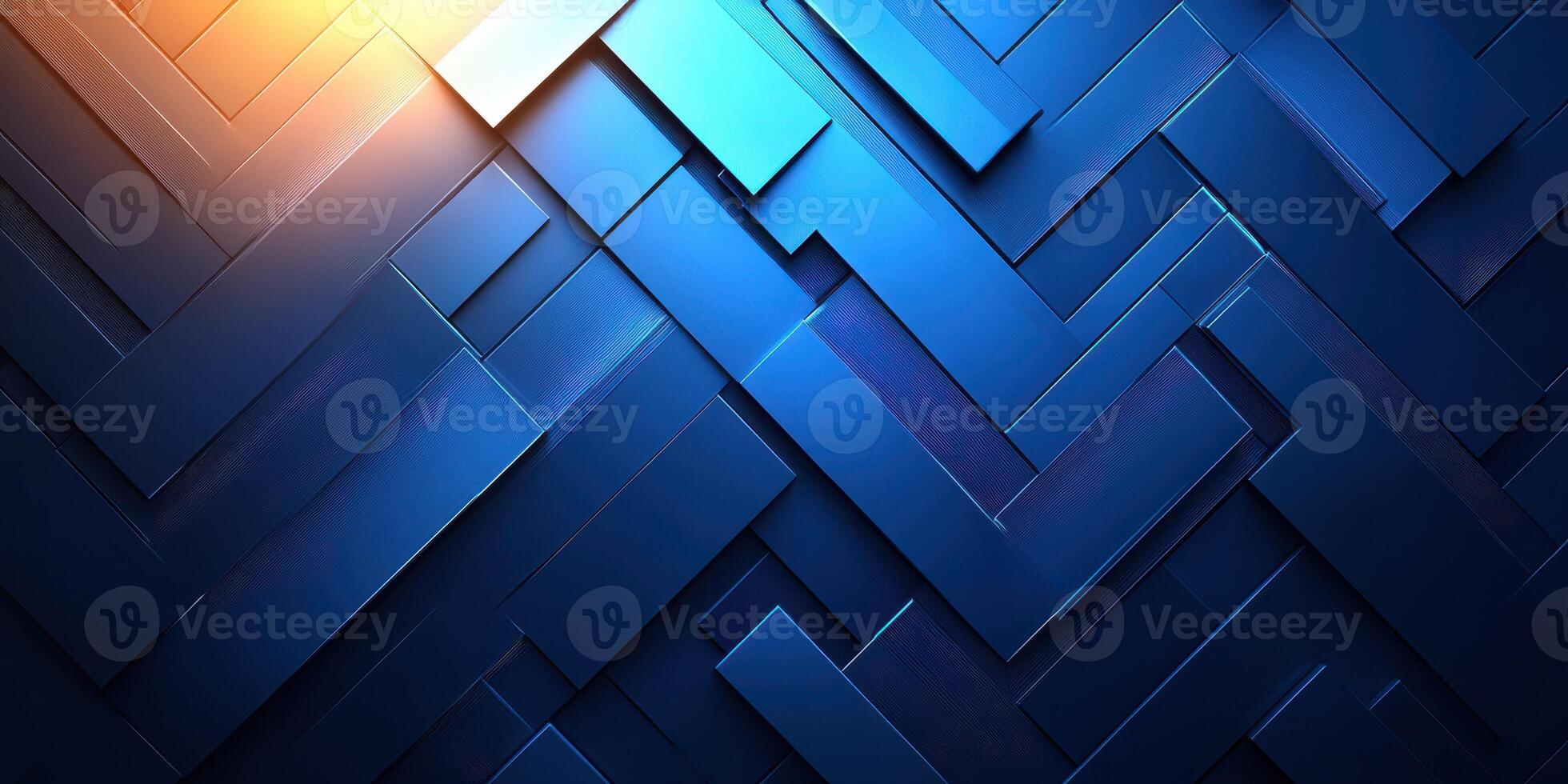 Bold geometric patterns create a dynamic blue and orange background design with layered textures and shadows photo