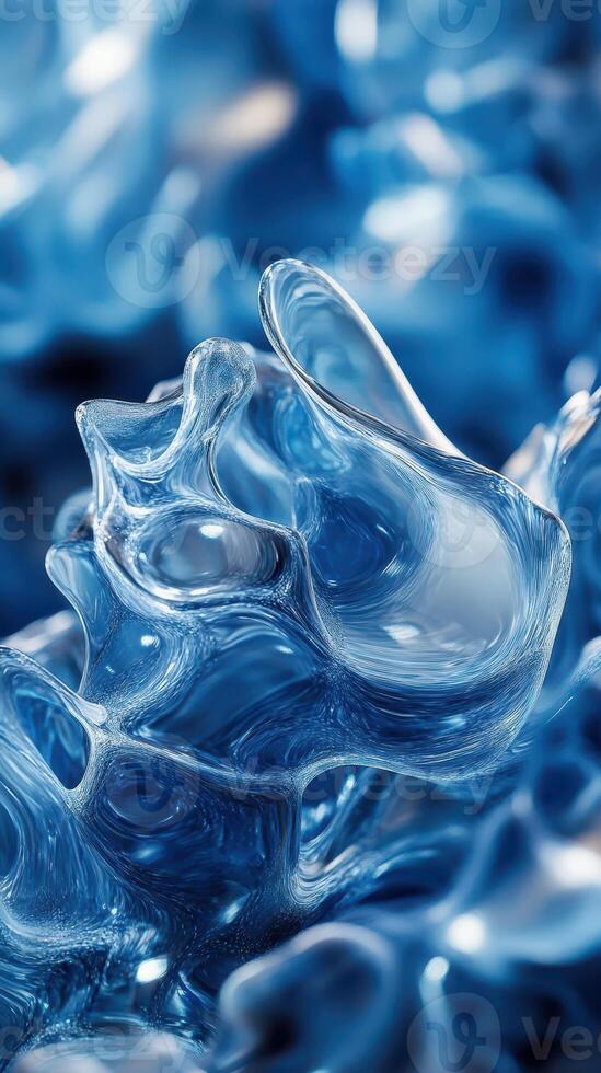 Intricate patterns of blue glass creating an abstract art piece in a bright studio photo