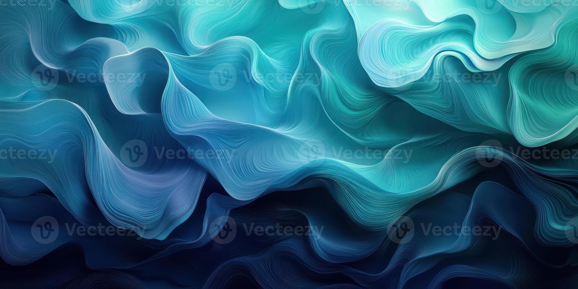 Abstract flowing waves of blue and turquoise create a captivating texture reminiscent of the ocean depths photo