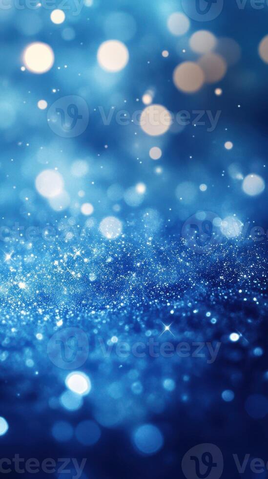Shimmering blue background with sparkling bokeh lights creating a magical atmosphere in a close-up view photo