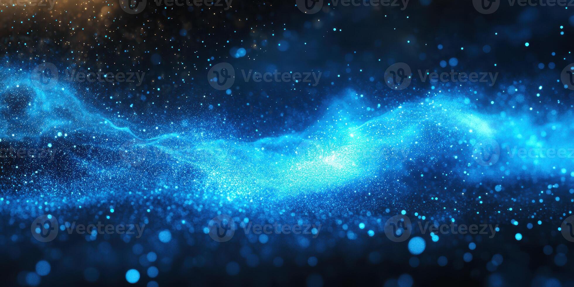 Vibrant blue cosmic background with shimmering particles creating a mystical atmosphere photo