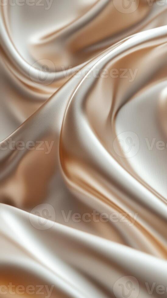 Smooth and glossy fabric showcasing elegant wave patterns in soft beige and cream tones under gentle lighting photo