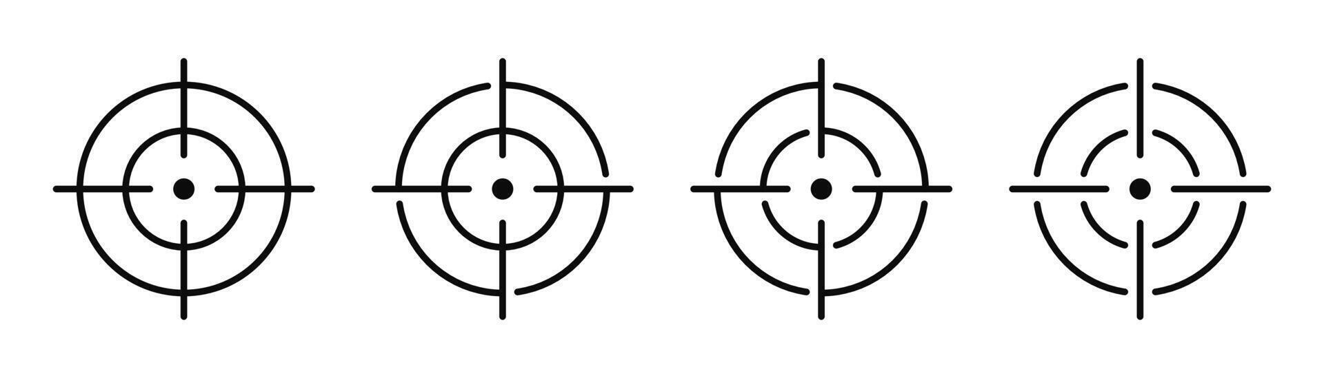 Aim icon set. Target aim symbol. Sniper crosshair. Shooting game and accuracy. Editable width vector